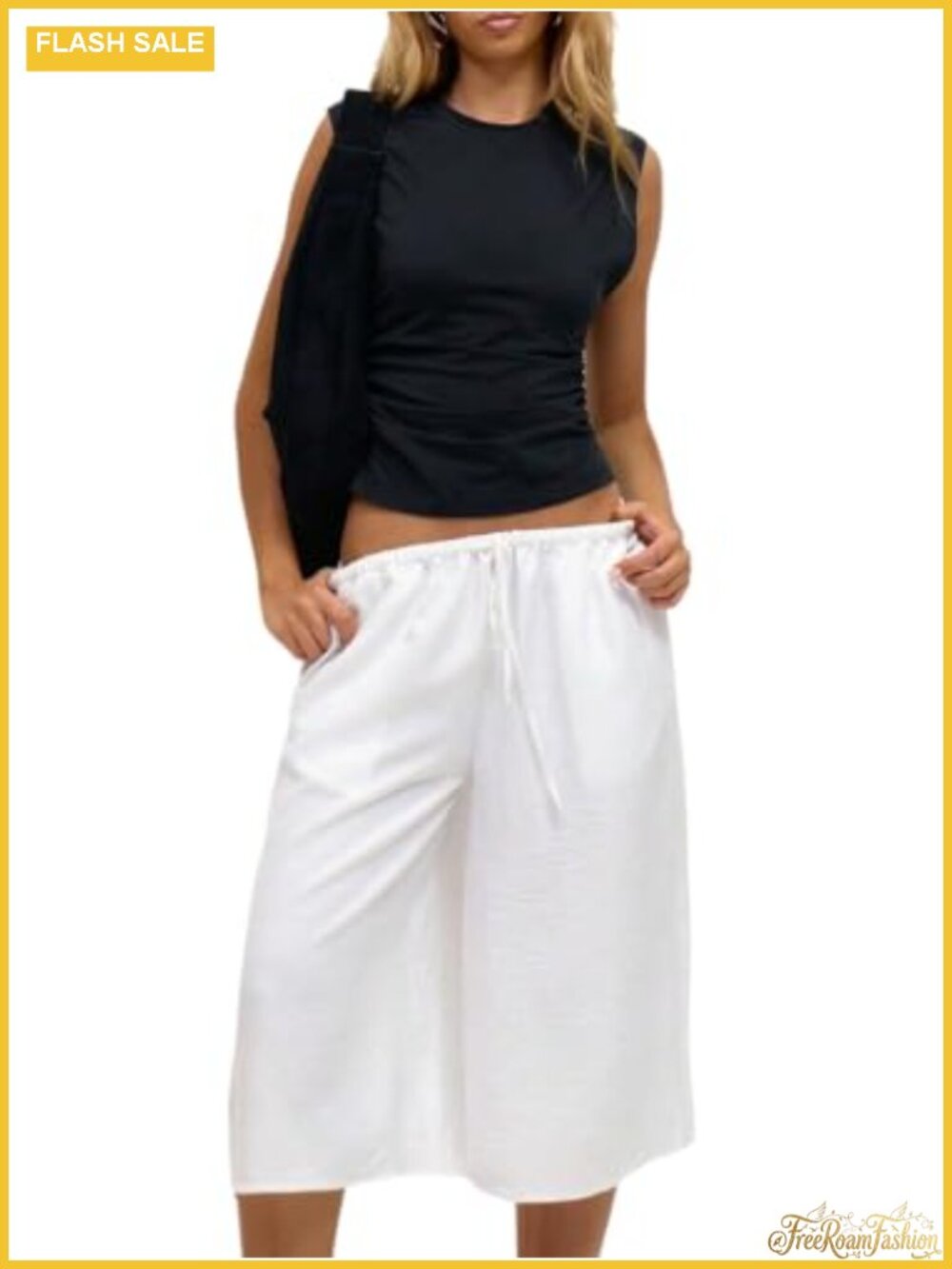 Women's Linen Capri Pants Baggy Low Rise Straight Leg Y2k Bottoms